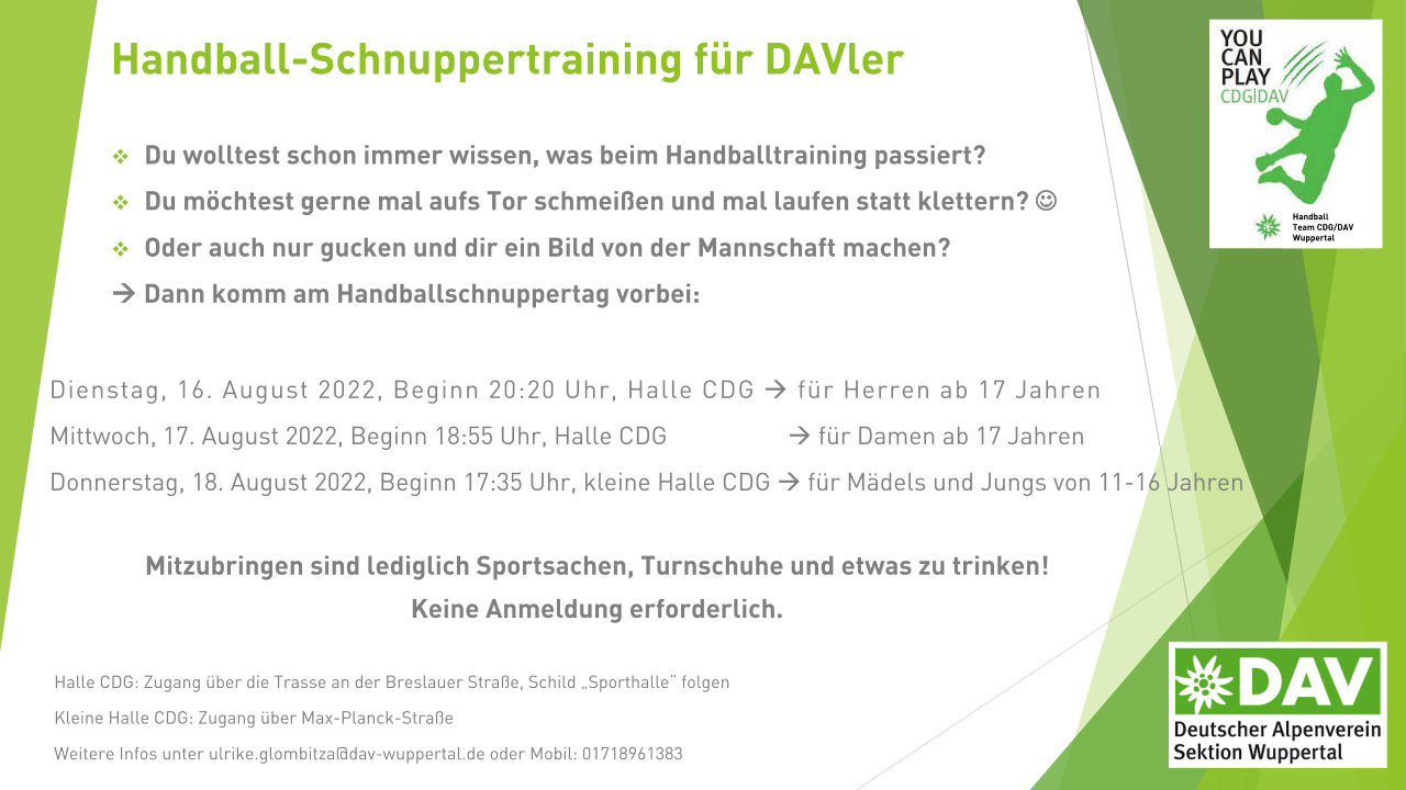 Handball Schnuppertraining CDG DAV